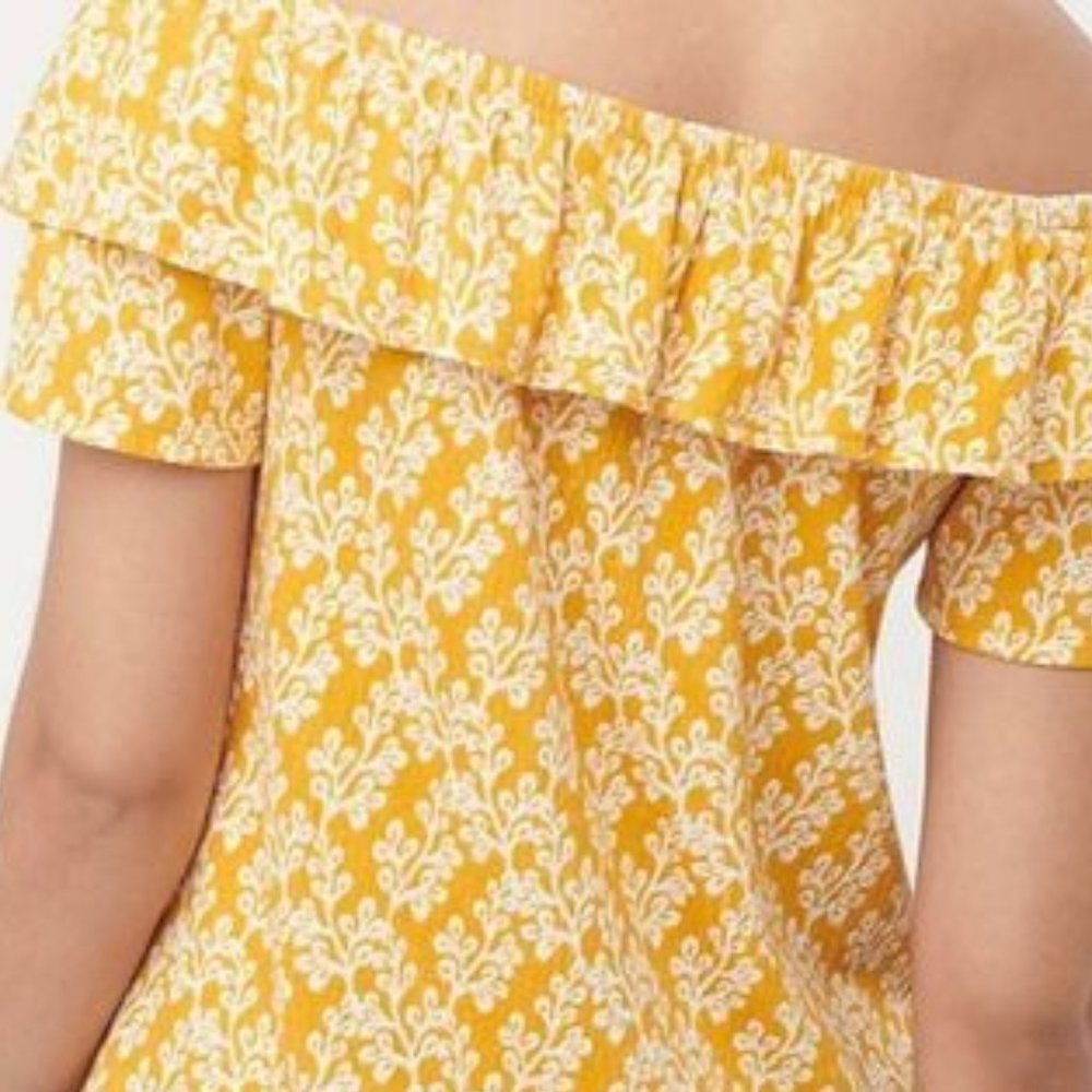 LOFT Gold Floral Crinkle Off The Shoulder Top